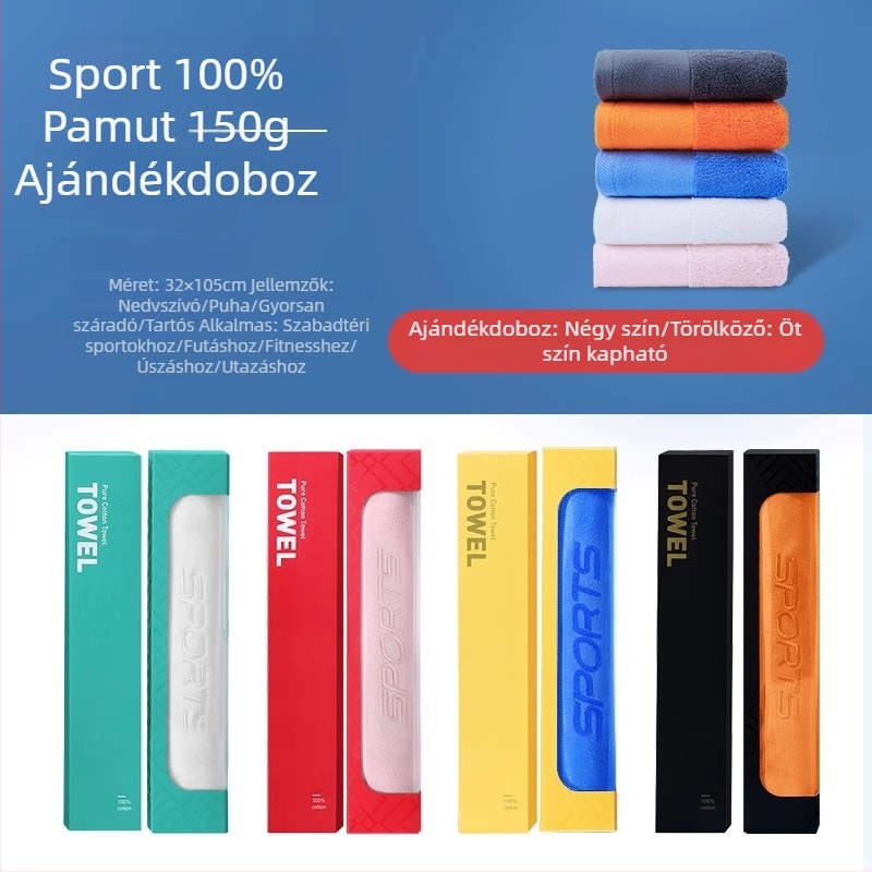 100% pamut sport törölköző, izzadságtartó, korallflízes, gyors száradás, hosszított nyakkendő logóval
