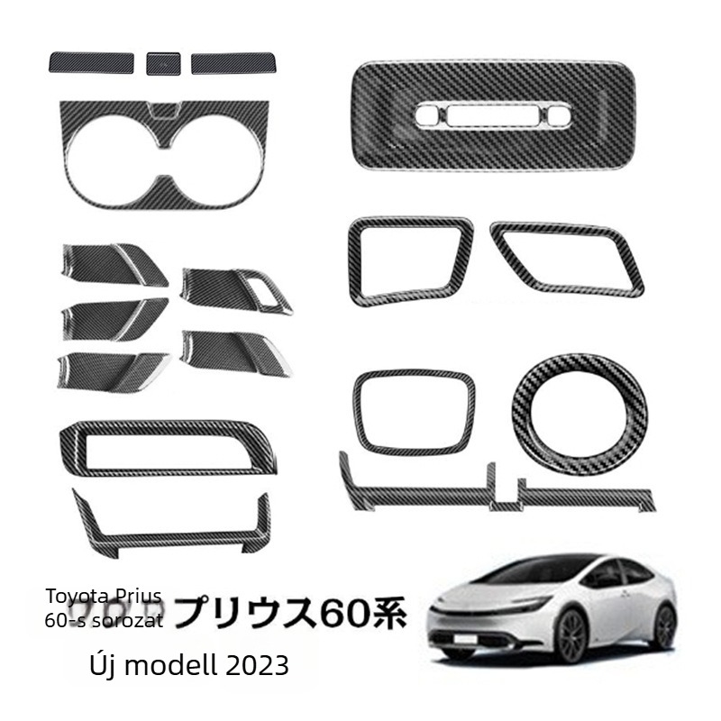 Prius 23 modellhez belső trim — ABS középső konzol dekor, pohártartó keret, szellőzőnyílás díszítés, belső ajtó fogantyú