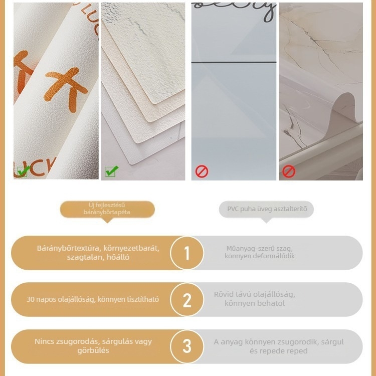 Ová lis étkezőasztal alátét, bőr-szerű felülettel, hajtogatható, anti-stain, báránybőr-textúra, geometrikus mintázat