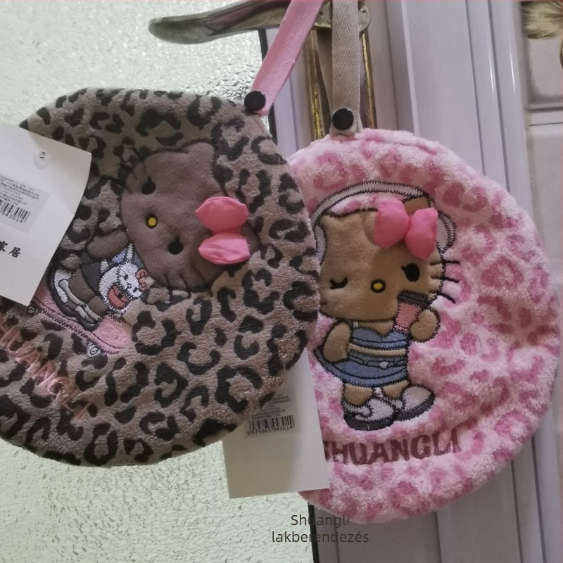 Double Benefit Kéztörlő – Leopárd mintás macska, korall fleece, hímzett, 30–50 g, 150d