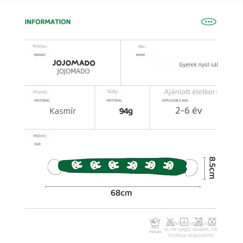 Kasmír sál nyuszi mintával, warp knitting technikával, szélesség 8,5 cm, uniszex, közepes hosszúság