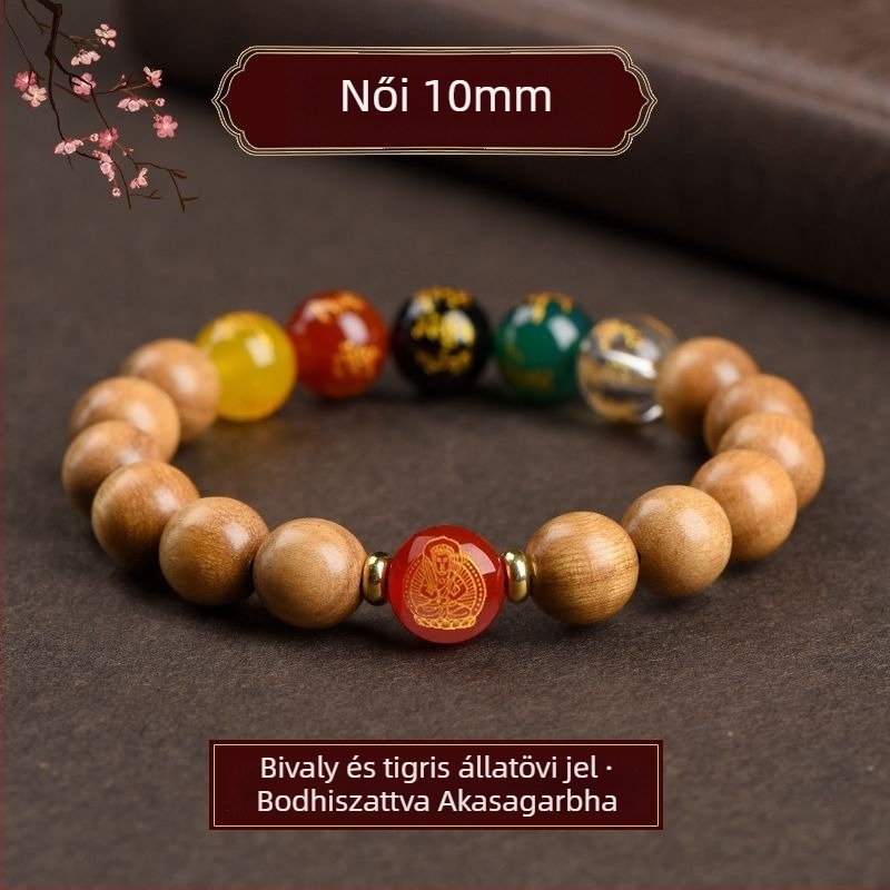 Barackfafából készült karkötő, kézzel készített, uniszex ima gyöngyökkel – a Zodiákus védője és az Öt Irány Istene a Gazdagságnak