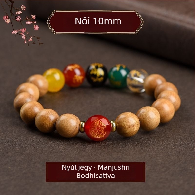 Barackfafából készült karkötő, kézzel készített, uniszex ima gyöngyökkel – a Zodiákus védője és az Öt Irány Istene a Gazdagságnak