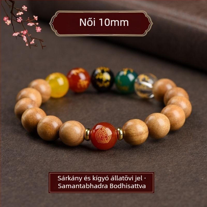 Barackfafából készült karkötő, kézzel készített, uniszex ima gyöngyökkel – a Zodiákus védője és az Öt Irány Istene a Gazdagságnak