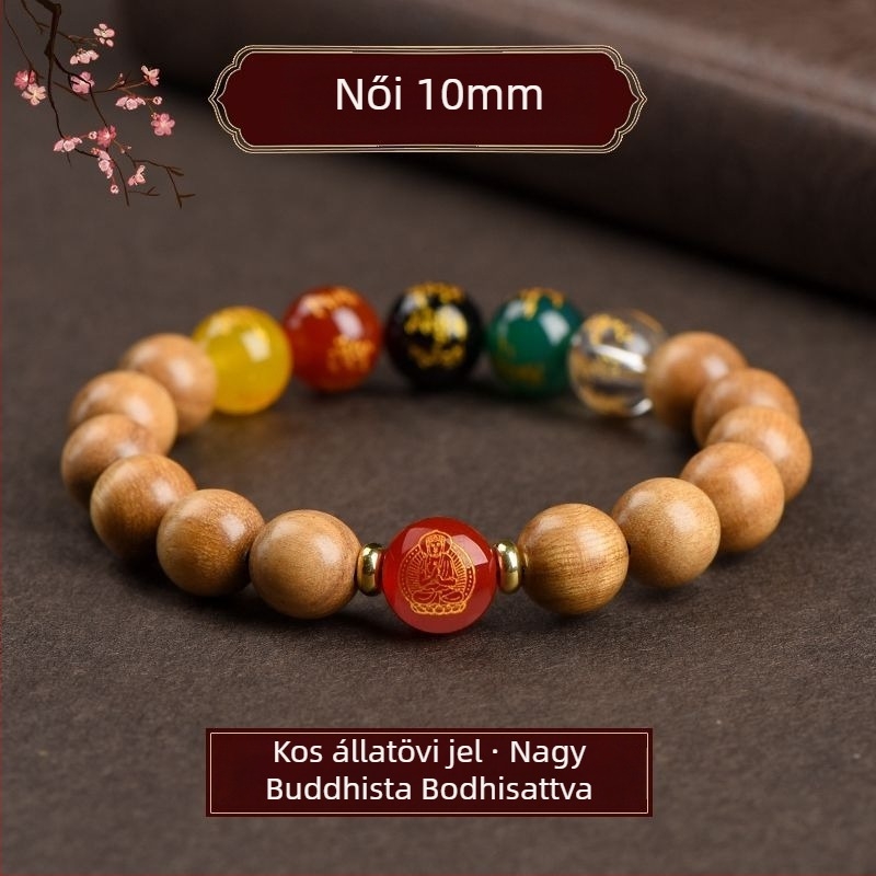 Barackfafából készült karkötő, kézzel készített, uniszex ima gyöngyökkel – a Zodiákus védője és az Öt Irány Istene a Gazdagságnak