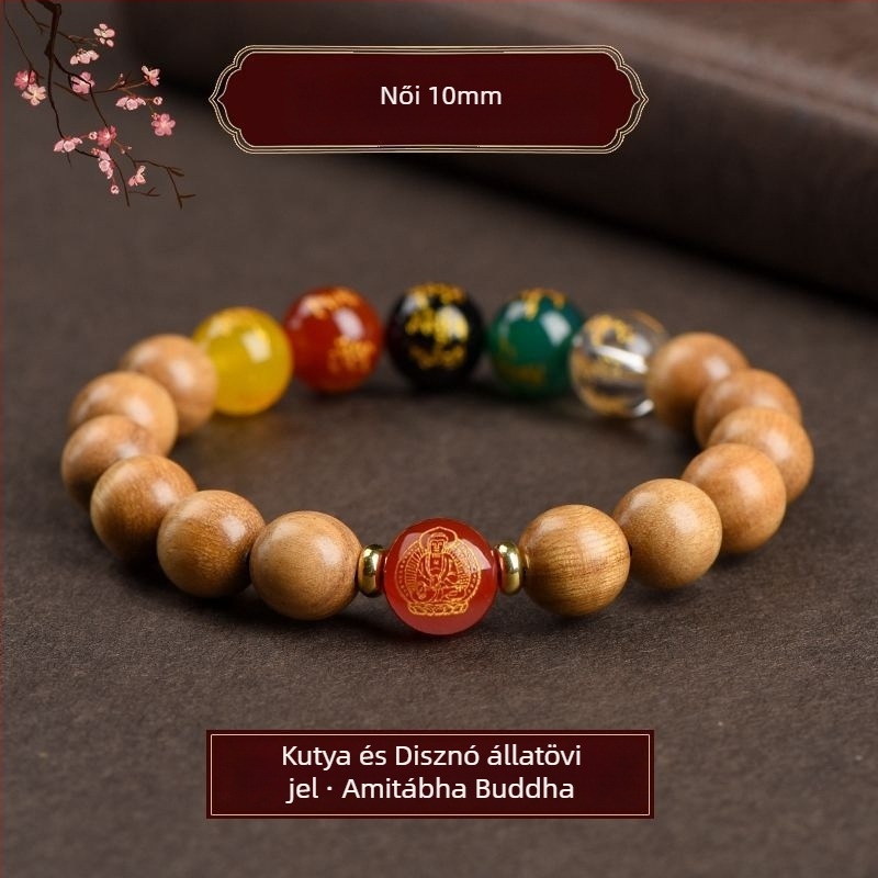 Barackfafából készült karkötő, kézzel készített, uniszex ima gyöngyökkel – a Zodiákus védője és az Öt Irány Istene a Gazdagságnak