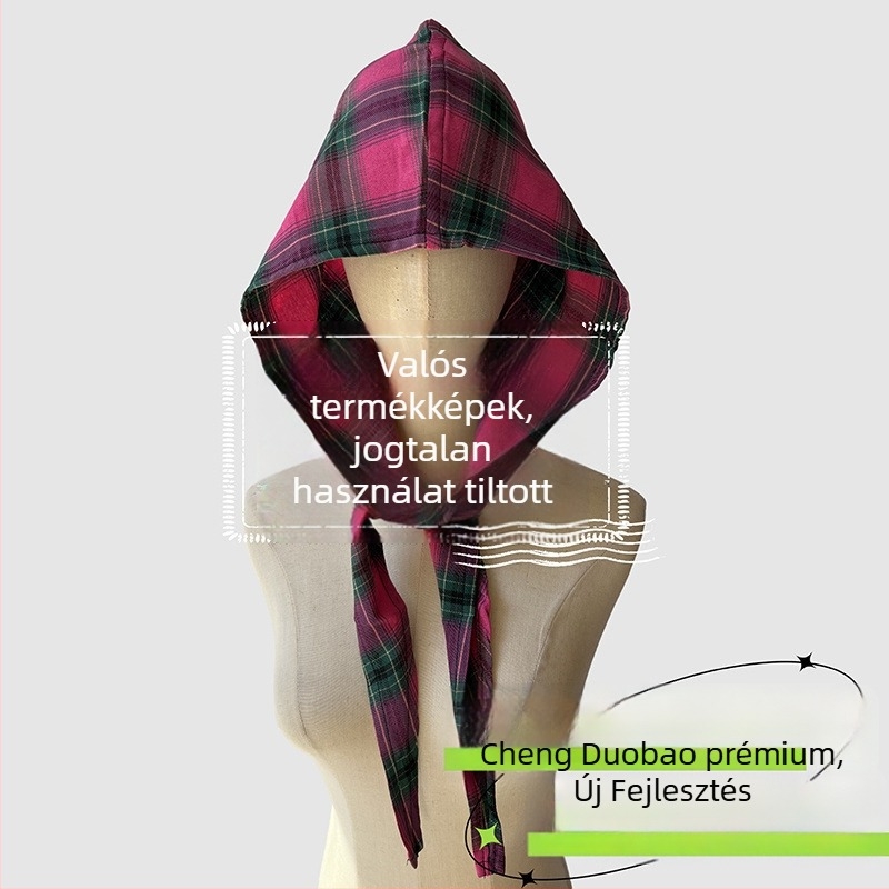 Fejfedő kiegészítő: kapucnis kendő, retro japán stílus, uniszex, pamut