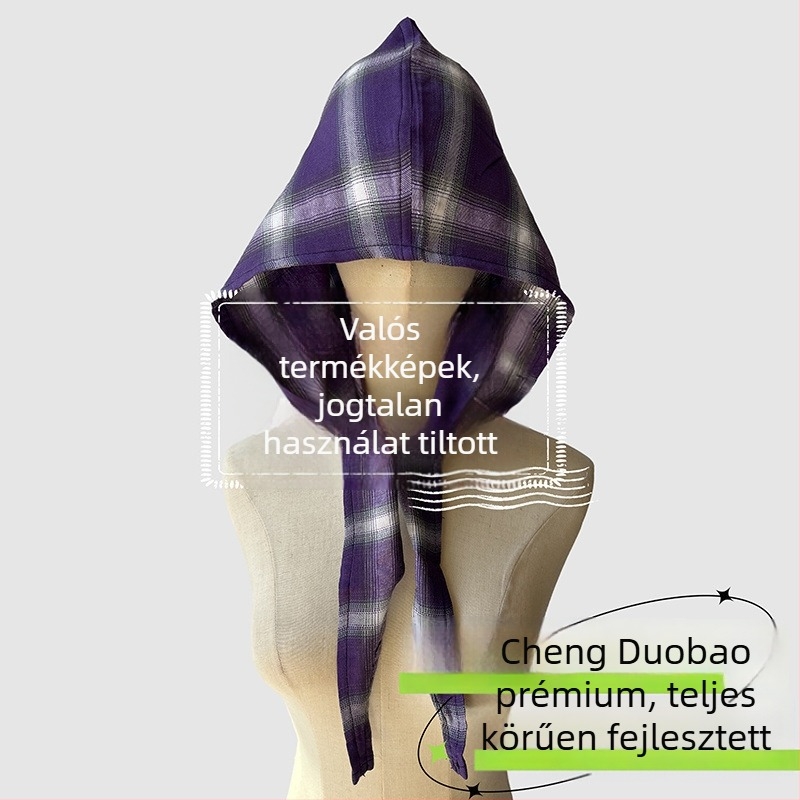 Fejfedő kiegészítő: kapucnis kendő, retro japán stílus, uniszex, pamut