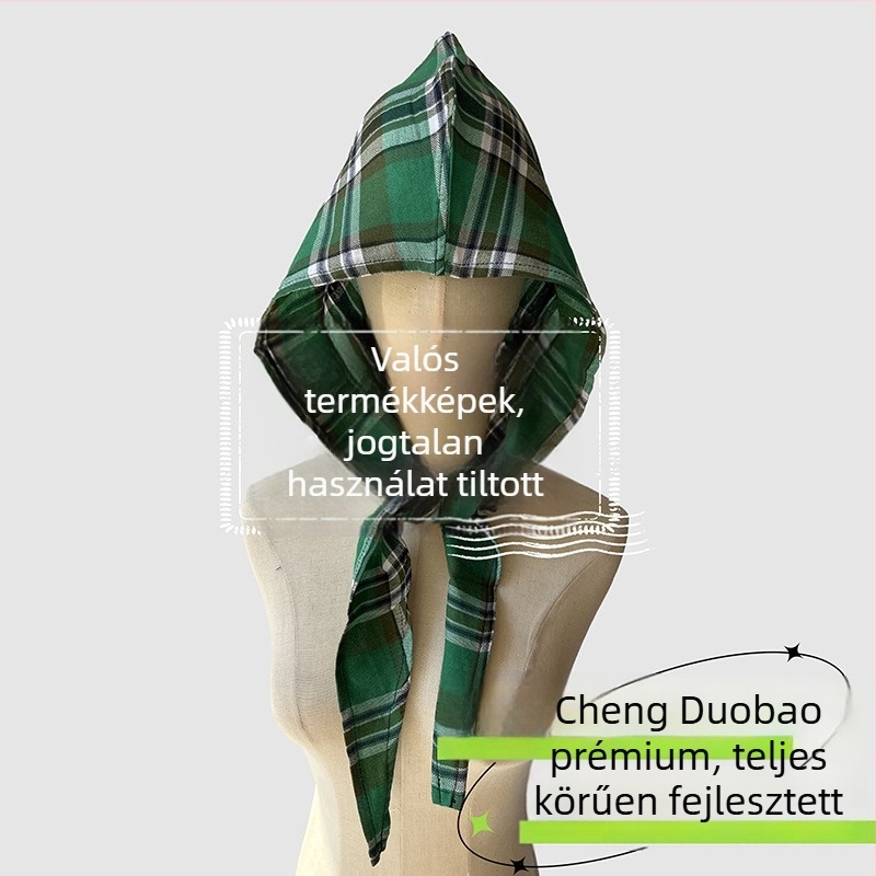 Fejfedő kiegészítő: kapucnis kendő, retro japán stílus, uniszex, pamut