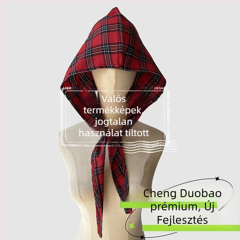 Fejfedő kiegészítő: kapucnis kendő, retro japán stílus, uniszex, pamut