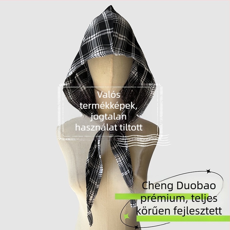 Fejfedő kiegészítő: kapucnis kendő, retro japán stílus, uniszex, pamut