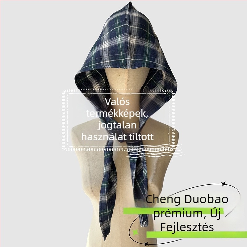 Fejfedő kiegészítő: kapucnis kendő, retro japán stílus, uniszex, pamut