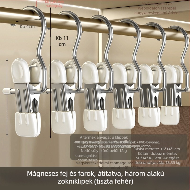 Rozsdamentes acél ruhaszárító csipesz kampóval – sokoldalú használathoz nadrágokhoz, zoknikhoz és ingekhez