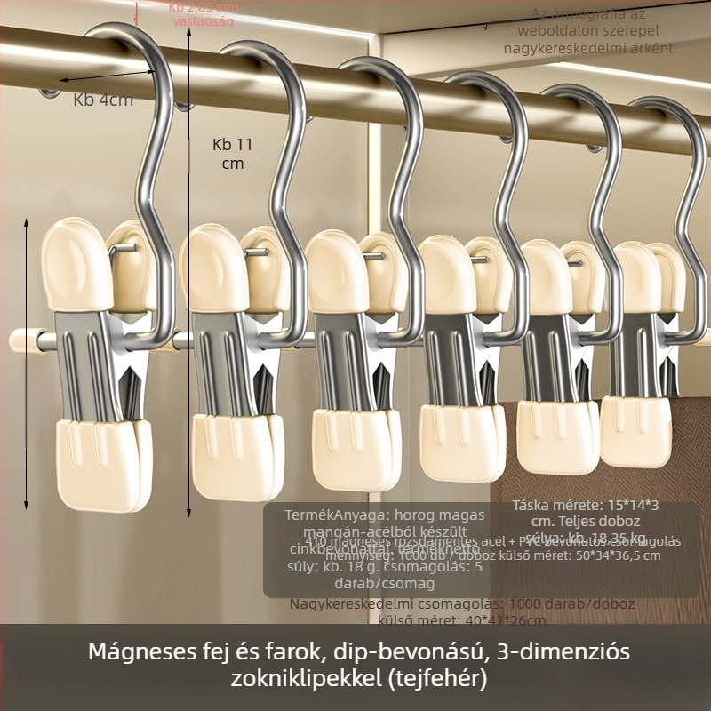 Rozsdamentes acél ruhaszárító csipesz kampóval – sokoldalú használathoz nadrágokhoz, zoknikhoz és ingekhez