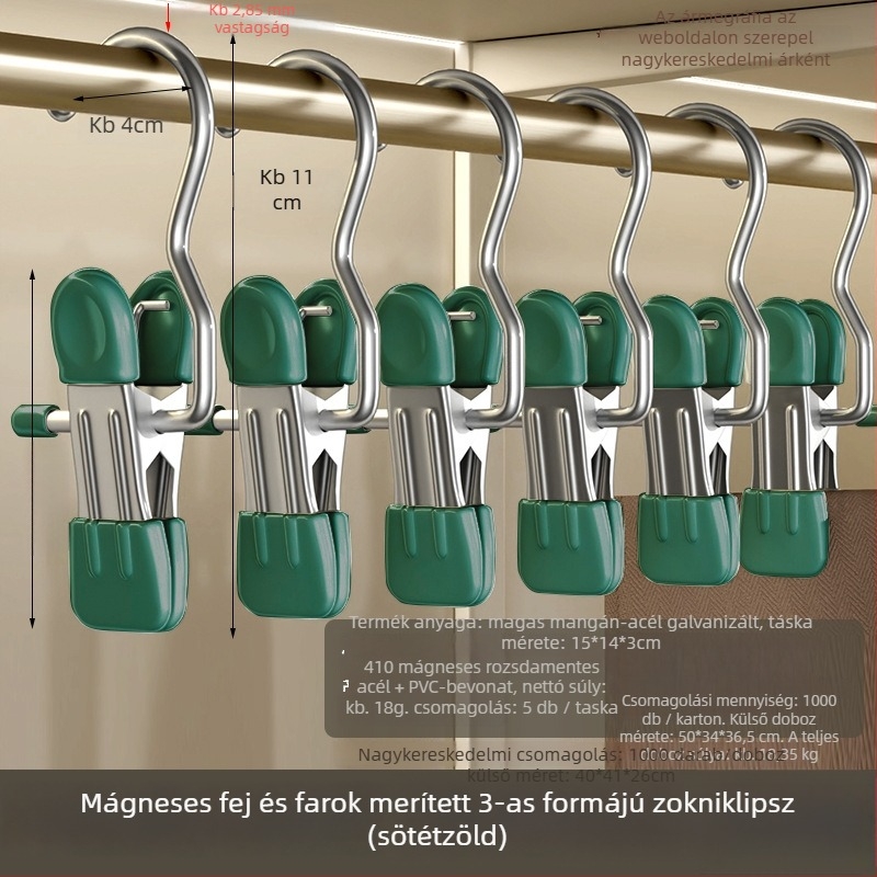 Rozsdamentes acél ruhaszárító csipesz kampóval – sokoldalú használathoz nadrágokhoz, zoknikhoz és ingekhez