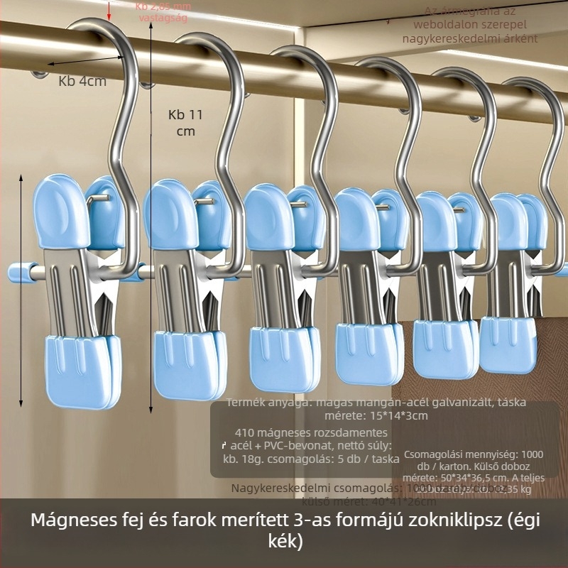 Rozsdamentes acél ruhaszárító csipesz kampóval – sokoldalú használathoz nadrágokhoz, zoknikhoz és ingekhez