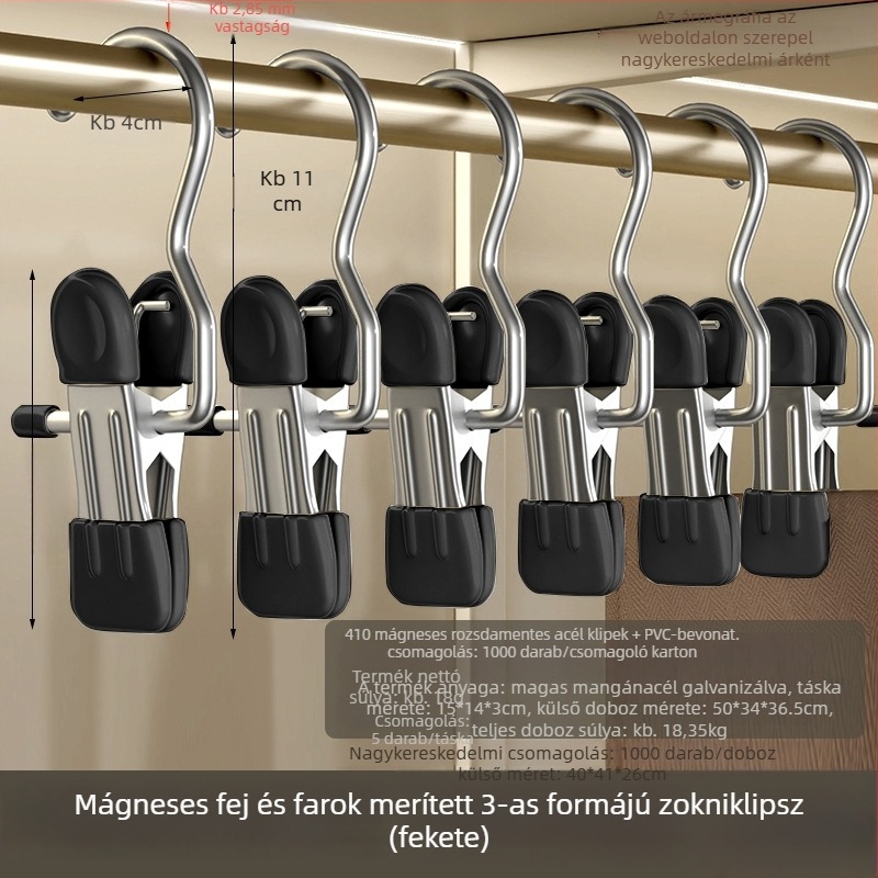 Rozsdamentes acél ruhaszárító csipesz kampóval – sokoldalú használathoz nadrágokhoz, zoknikhoz és ingekhez