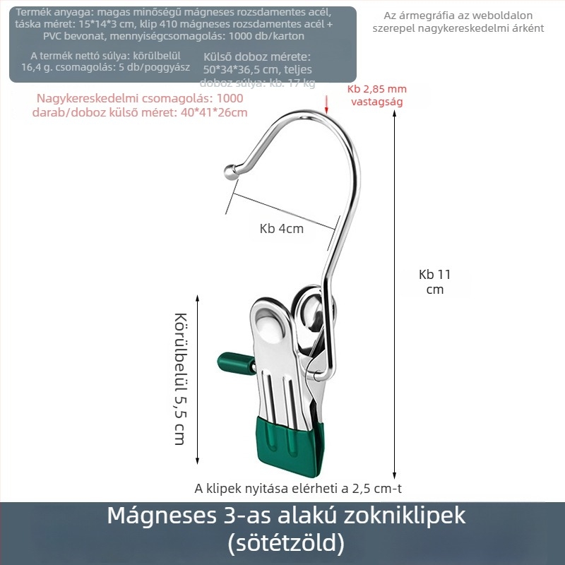 Rozsdamentes acél ruhaszárító csipesz kampóval – sokoldalú használathoz nadrágokhoz, zoknikhoz és ingekhez