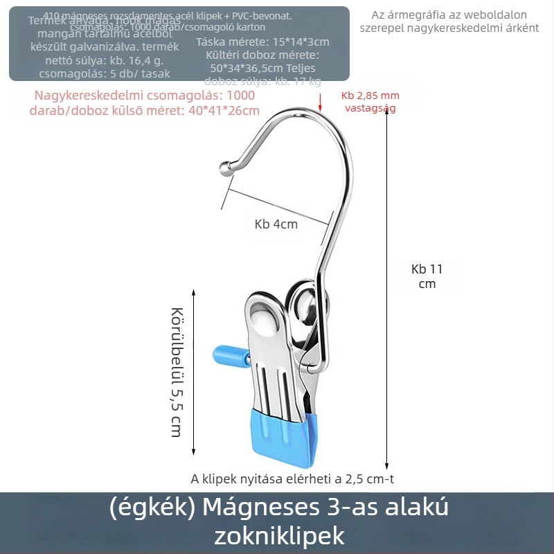 Rozsdamentes acél ruhaszárító csipesz kampóval – sokoldalú használathoz nadrágokhoz, zoknikhoz és ingekhez
