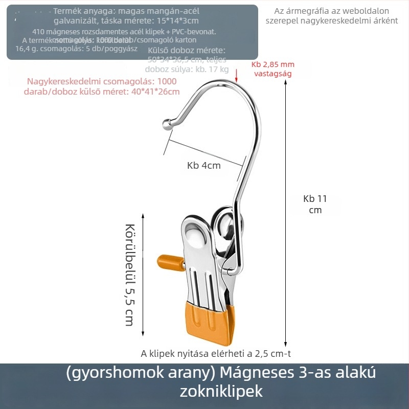 Rozsdamentes acél ruhaszárító csipesz kampóval – sokoldalú használathoz nadrágokhoz, zoknikhoz és ingekhez