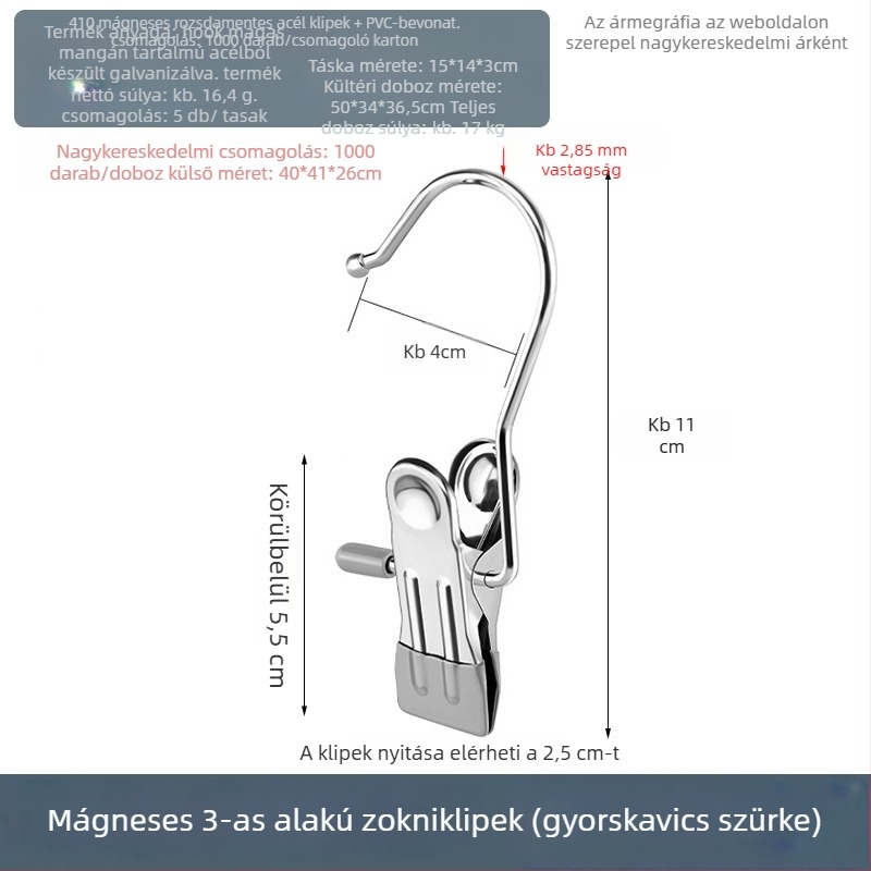 Rozsdamentes acél ruhaszárító csipesz kampóval – sokoldalú használathoz nadrágokhoz, zoknikhoz és ingekhez
