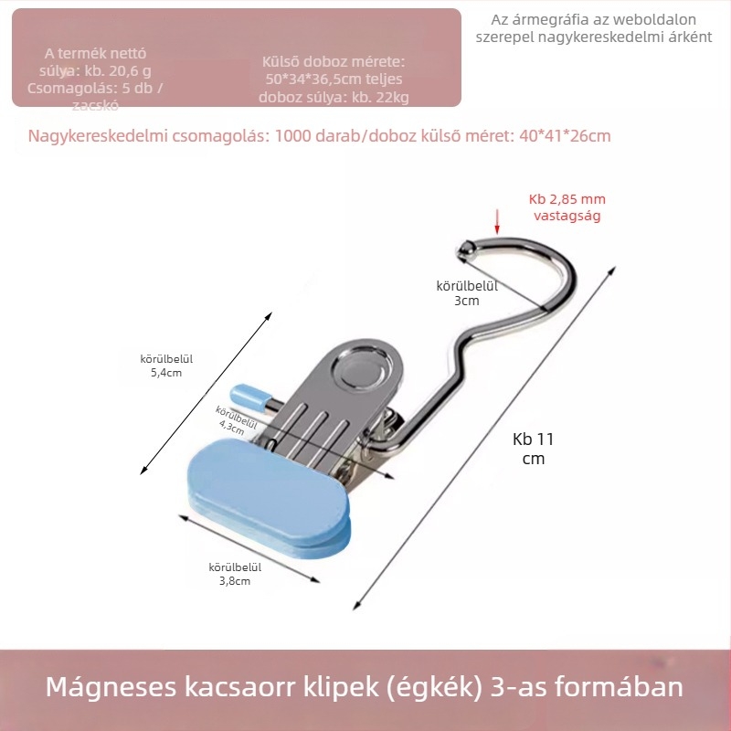 Rozsdamentes acél ruhaszárító csipesz kampóval – sokoldalú használathoz nadrágokhoz, zoknikhoz és ingekhez