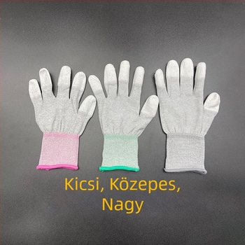 Munkavédelmi kesztyűk, csúszásmentes, PU bevonatú ujjak és tenyér, szénszálas megerősítés, nyitott ujjak dizájnja (Tömeg: 24 g)