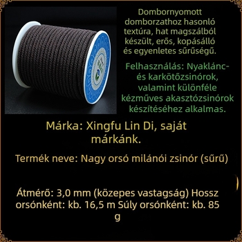 Nylon Milan zsinór ékszerekhez, 3–4 mm-es kötött zsinór belső maggal
