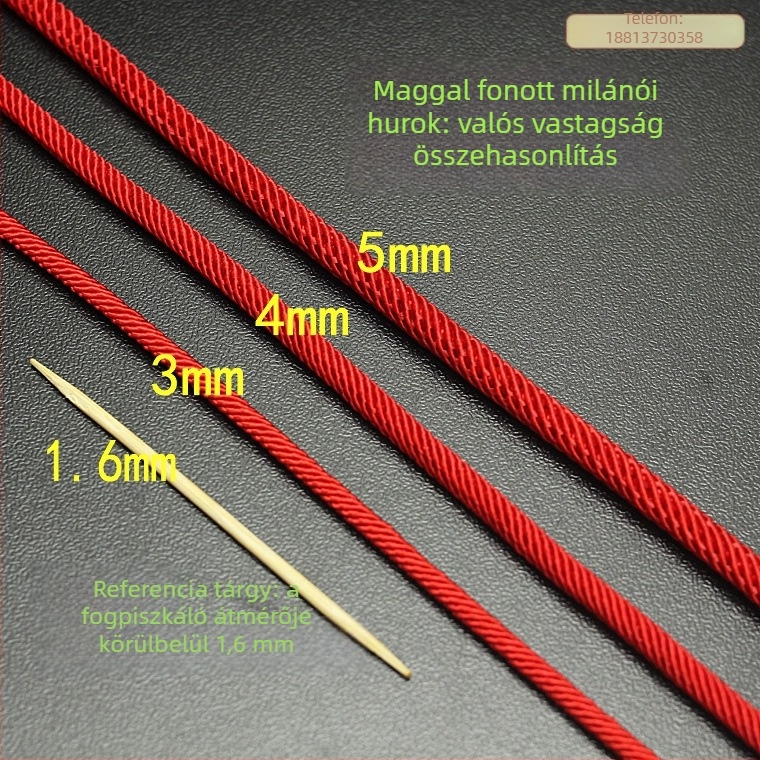 Nylon Milan zsinór ékszerekhez, 3–4 mm-es kötött zsinór belső maggal