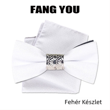 Férfi csokornyakkendő, Jacquard, poliészter szál, monokróm minta, lapos fej