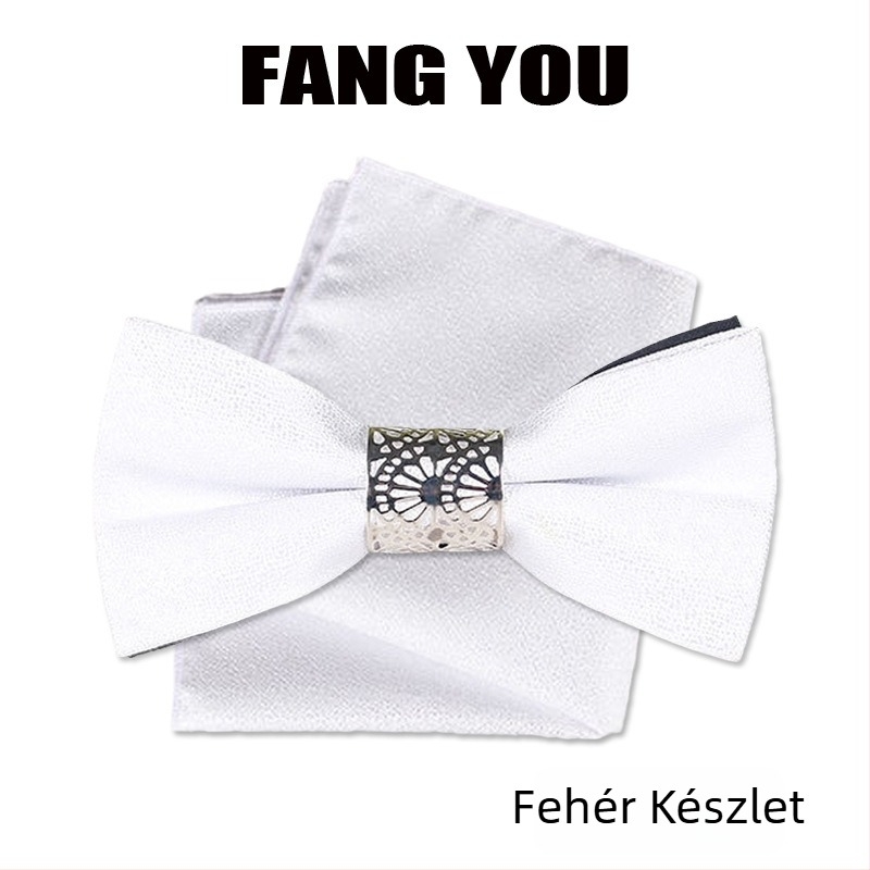 Férfi csokornyakkendő, Jacquard, poliészter szál, monokróm minta, lapos fej