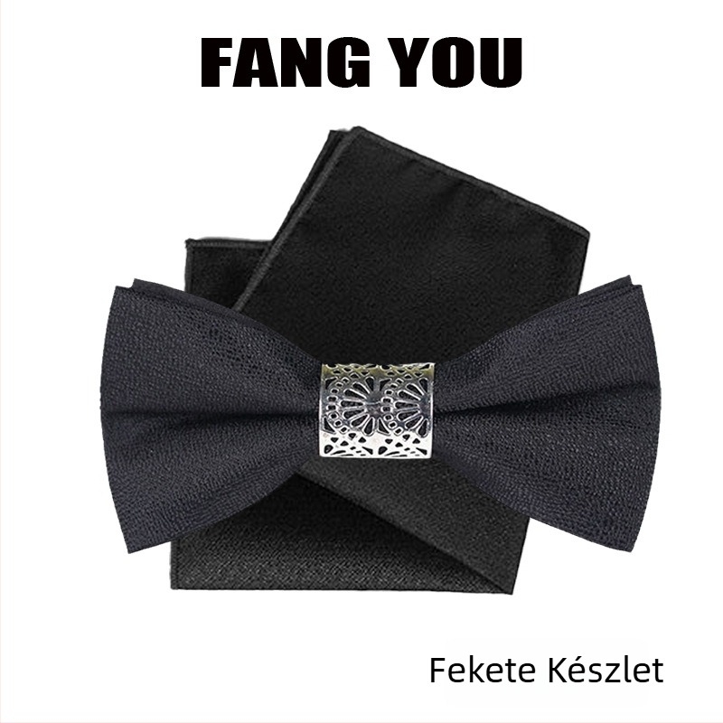 Férfi csokornyakkendő, Jacquard, poliészter szál, monokróm minta, lapos fej