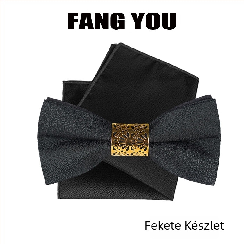 Férfi csokornyakkendő, Jacquard, poliészter szál, monokróm minta, lapos fej
