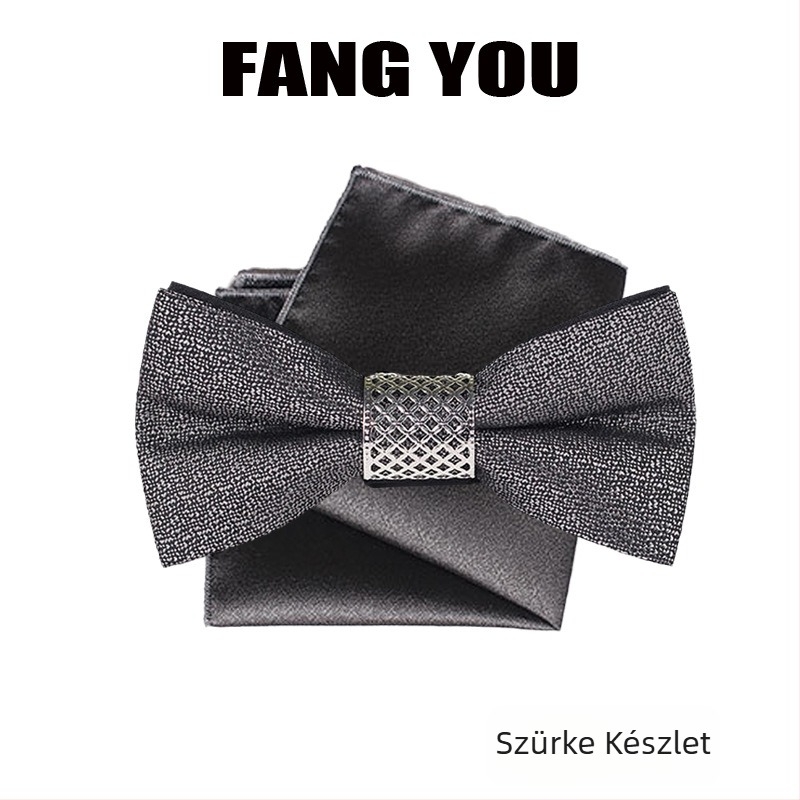Férfi csokornyakkendő, Jacquard, poliészter szál, monokróm minta, lapos fej