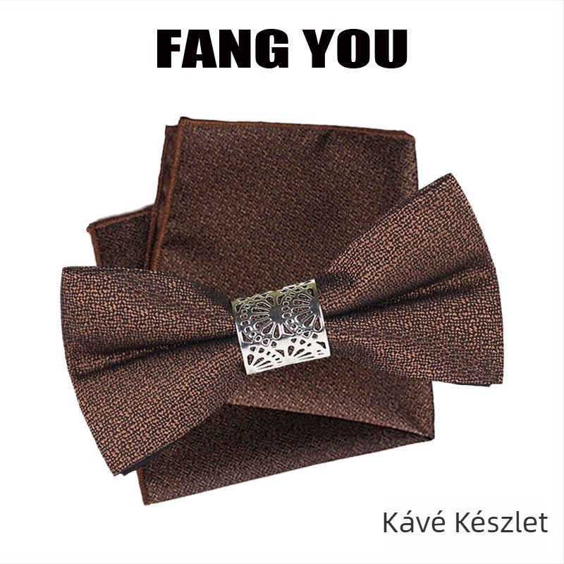 Férfi csokornyakkendő, Jacquard, poliészter szál, monokróm minta, lapos fej
