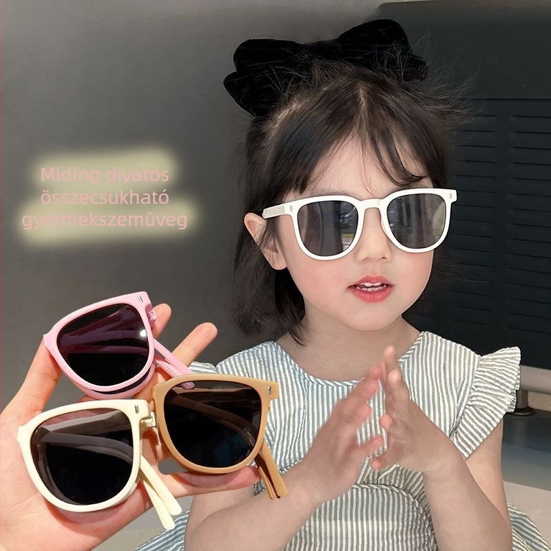 Gyerekeknek foldozható napszemüveg fiúknak és lányoknak, kristály lencsék, nem polarizált, keret: TR+fém és rézötvözet, tükrös lencsék, átviteli kategória 2