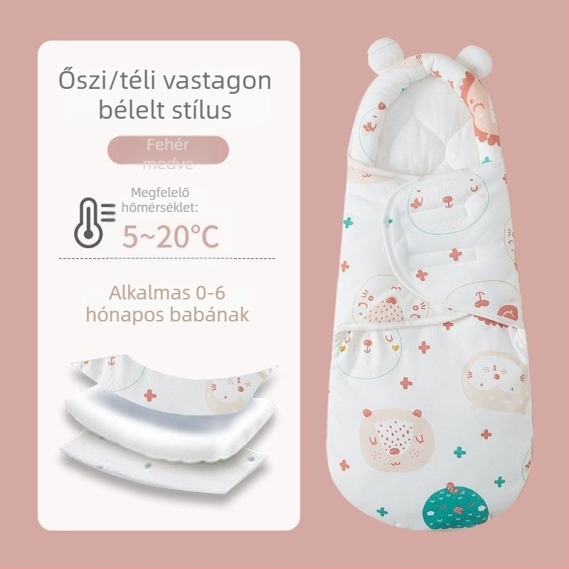 Újszülött alvózsák ölelésre, pamut anyag, állatmintás, 1–3 éveseknek, egész éves használatra — 2025 tavasz