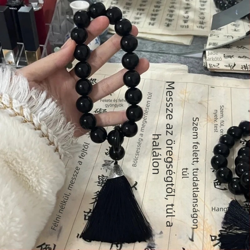 Üveggolyó gyöngyökből készült karkötő, kézzel készített, retro uniszex stílus, csepp alakú, 27 gyöngy