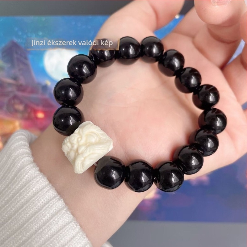 Üveggolyó gyöngyökből készült karkötő, kézzel készített, retro uniszex stílus, csepp alakú, 27 gyöngy