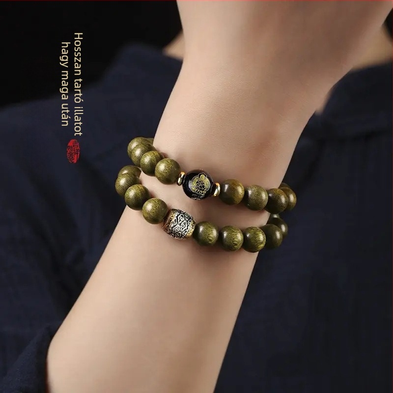 Etnikai stílusú Golden Nanmu karkötő, dupla kör, a születési év tizenkét állatával és nyolc védővel, kézzel készített és polírozott