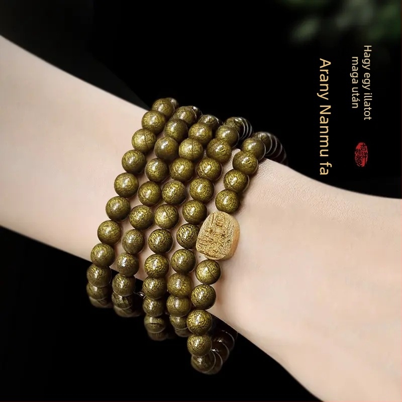 Etnikai stílusú Golden Nanmu karkötő, dupla kör, a születési év tizenkét állatával és nyolc védővel, kézzel készített és polírozott