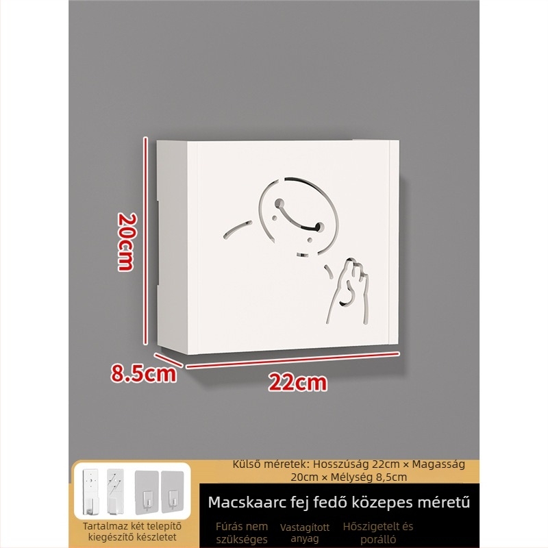 Fali konnektorfedél dekoratív doboz – keret nélküli; keret: fa–műanyag lemez; mag: fa–műanyag lemez; helyiségek: nappali, hálószoba, dolgozószoba, étterem, előszoba; stílus: modern minimalista