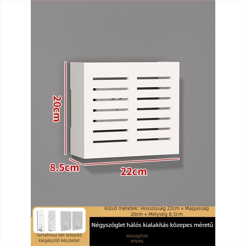 Fali konnektorfedél dekoratív doboz – keret nélküli; keret: fa–műanyag lemez; mag: fa–műanyag lemez; helyiségek: nappali, hálószoba, dolgozószoba, étterem, előszoba; stílus: modern minimalista