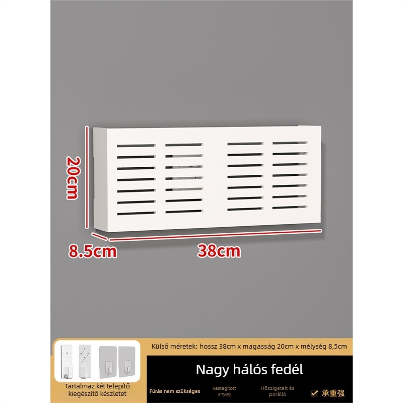 Fali konnektorfedél dekoratív doboz – keret nélküli; keret: fa–műanyag lemez; mag: fa–műanyag lemez; helyiségek: nappali, hálószoba, dolgozószoba, étterem, előszoba; stílus: modern minimalista