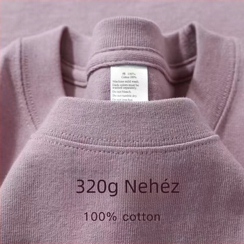 320 g nehéz amerikai pamut rövid ujjú póló, uniszex, egyszínű, laza szabás, mindennapi viselet, plusz méret