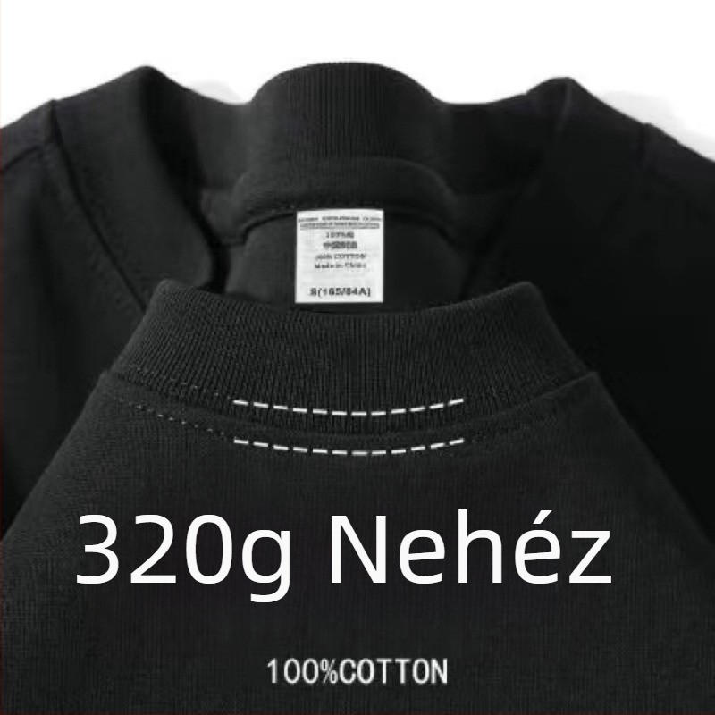 320 g nehéz amerikai pamut rövid ujjú póló, uniszex, egyszínű, laza szabás, mindennapi viselet, plusz méret