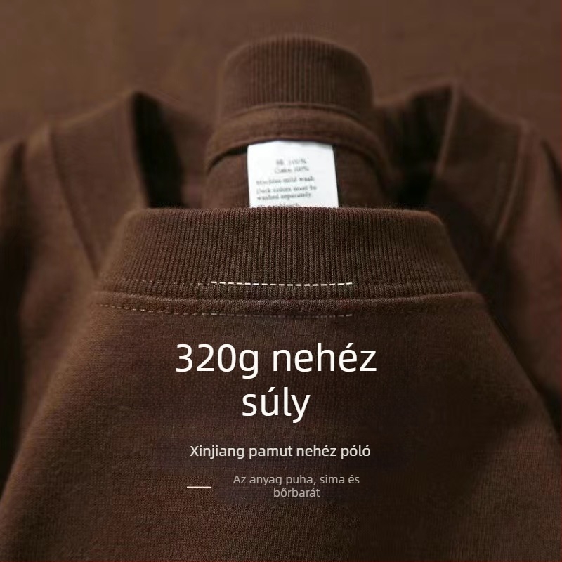 320 g nehéz amerikai pamut rövid ujjú póló, uniszex, egyszínű, laza szabás, mindennapi viselet, plusz méret