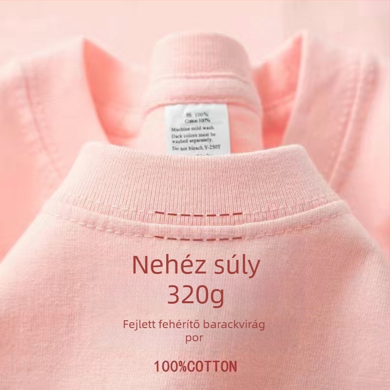320 g nehéz amerikai pamut rövid ujjú póló, uniszex, egyszínű, laza szabás, mindennapi viselet, plusz méret