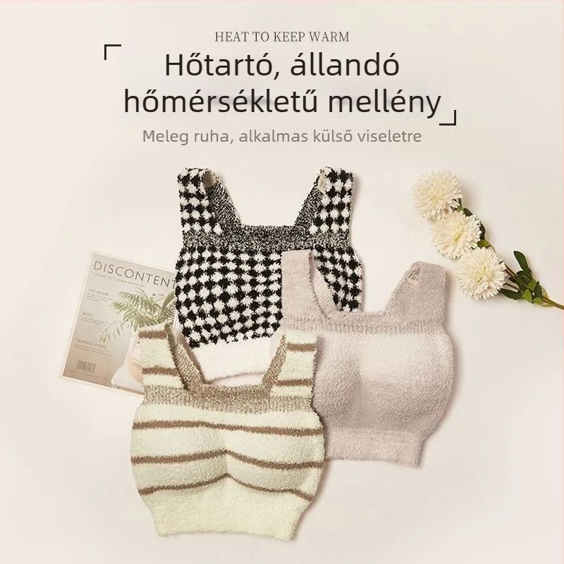 Női őszi-téli báránygyapjú fleece béléses mellény beépített párnázott melltartóval – egységben, hosszú fazon
