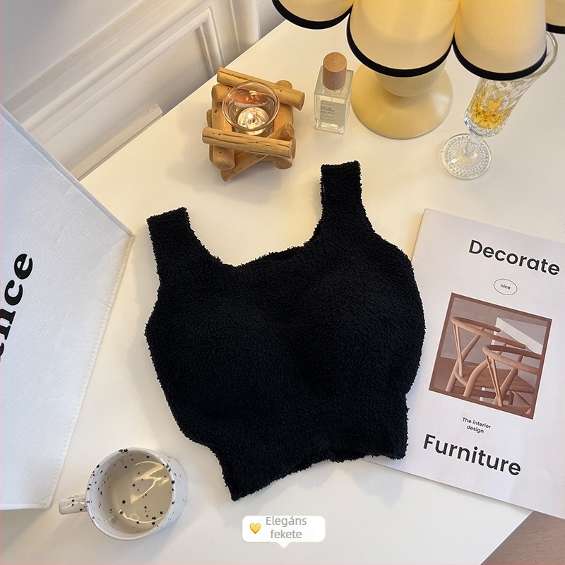 Női őszi-téli báránygyapjú fleece béléses mellény beépített párnázott melltartóval – egységben, hosszú fazon